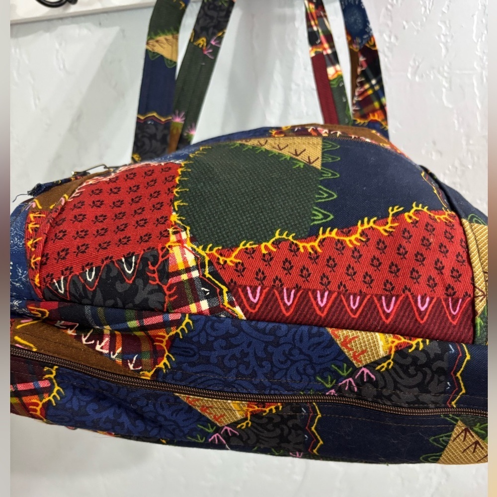 Boho Patchwork Material Shoulder Bag in Multi-Color Handmade - Picture 7 of 9